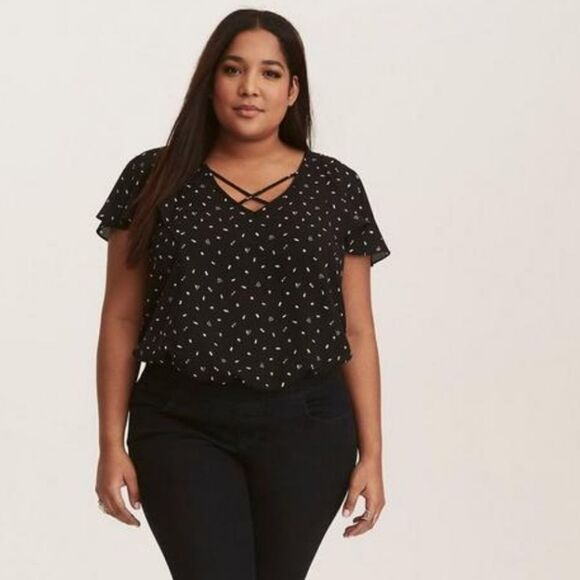Black Confetti Crisscross Georgette Blouse - Picture 1 of 11